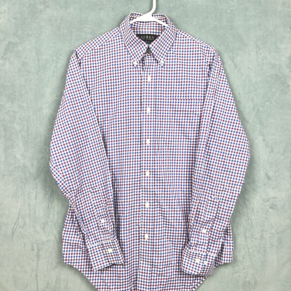 Lauren Ralph Lauren Mens 15 32/33 Classic Fit Non Iron Gingham Shirt Purple Blue